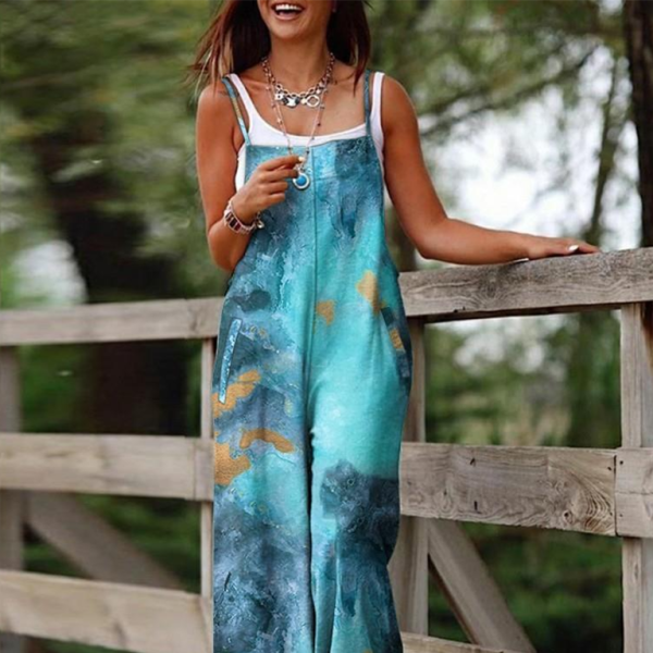 ✨ Patriotic Star Print Suspender Jumpsuit – Perfect for 4th of July 🇺🇸