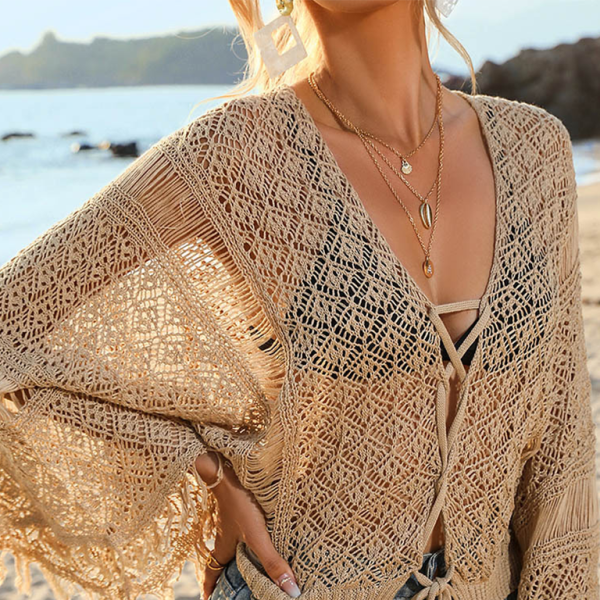 🔥 Sexy Flared Sleeve Bikini with Tassels – Trendy Swimwear Must-Have 🔥