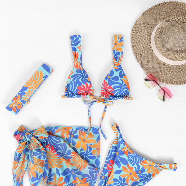 👙 Trendy 4-Piece Bikini Set Sexy Backless Swimsuit Print 🌊 Perfect for Summer Vacay