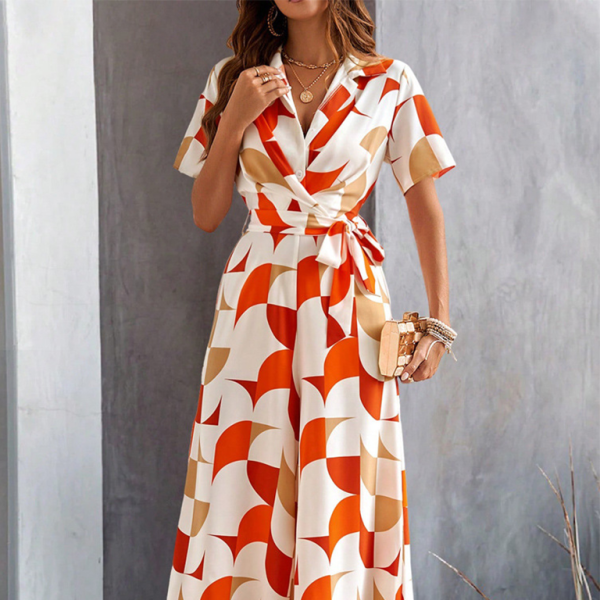 🖤 Chic High-Waist Printed Jumpsuit – Stylish & Flattering Short Sleeve Outfit 🤍