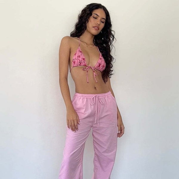 Striped Drawstring Lounge Pants Loose Fit Comfy Straight-Leg Trousers for Home & Casual Wear