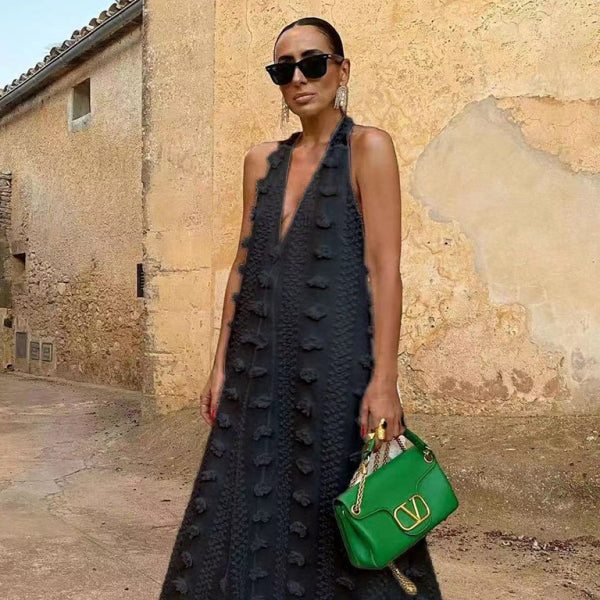 ✨ Chic Halter Neck V-Neck Floral Swing Dress – Perfect for Vacations & Holidays ✨