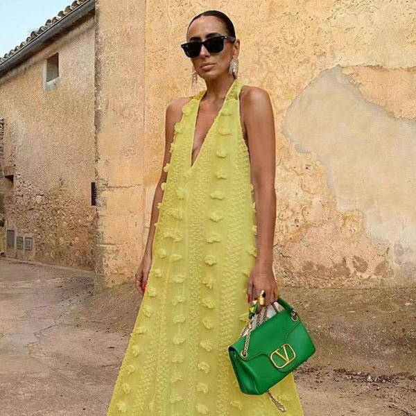 ✨ Chic Halter Neck V-Neck Floral Swing Dress – Perfect for Vacations & Holidays ✨