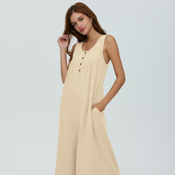 🛍️ Chic & Comfy Women's Button-Up Jumpsuit with Pockets – Perfect for Spring & Summer ☀️