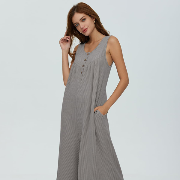 🛍️ Chic & Comfy Women's Button-Up Jumpsuit with Pockets – Perfect for Spring & Summer ☀️
