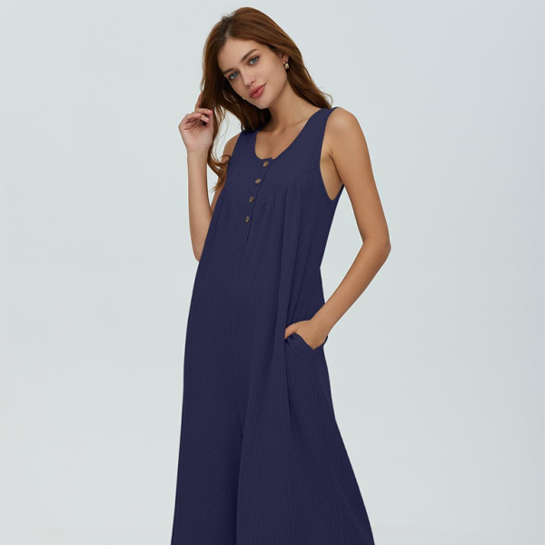 🛍️ Chic & Comfy Women's Button-Up Jumpsuit with Pockets – Perfect for Spring & Summer ☀️