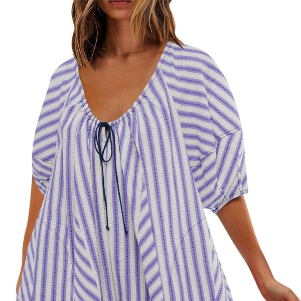 π€ Striped Short-Sleeve Jumpsuit β Chic, Comfy & Slimming V-Neck Romper π€
