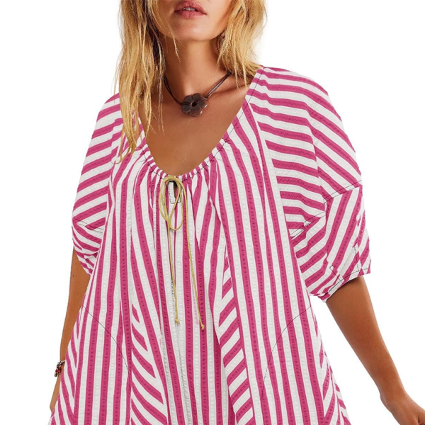 π€ Striped Short-Sleeve Jumpsuit β Chic, Comfy & Slimming V-Neck Romper π€