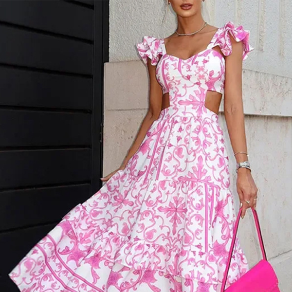 🌸 Floral Print Hollow Dress – Romantic Summer Vibes 🌸