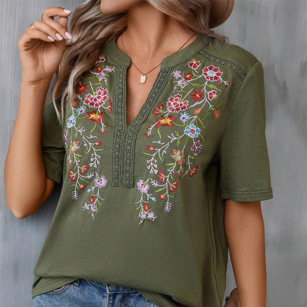 ✨ Chic Embroidered Lace Top – Stylish V-Neck Blouse for Women ✨
