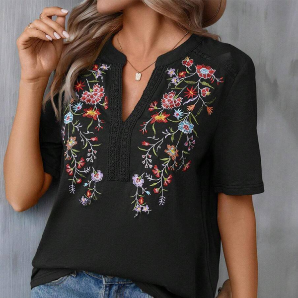 ✨ Chic Embroidered Lace Top – Stylish V-Neck Blouse for Women ✨