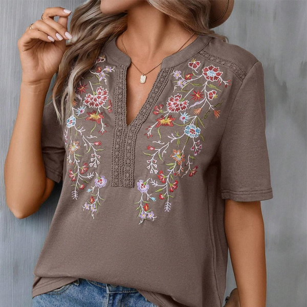 ✨ Chic Embroidered Lace Top – Stylish V-Neck Blouse for Women ✨