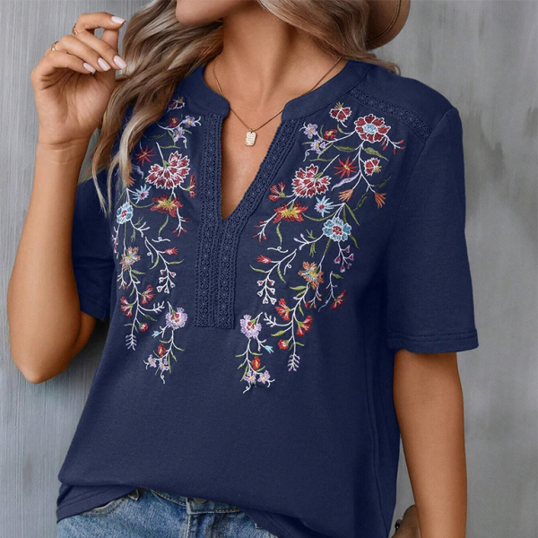 ✨ Chic Embroidered Lace Top – Stylish V-Neck Blouse for Women ✨