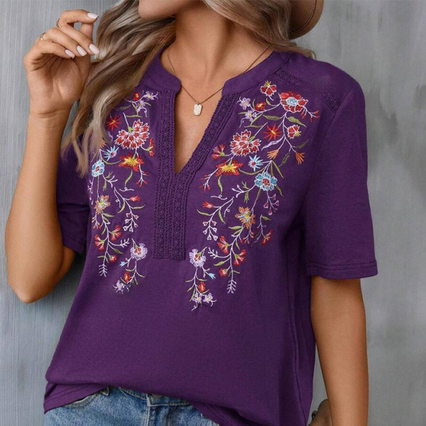 ✨ Chic Embroidered Lace Top – Stylish V-Neck Blouse for Women ✨