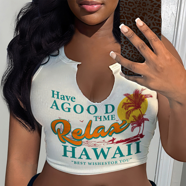 🛍️ Trendy Letter Print Sleeveless Vest U-Neck T-Shirt for Women 🌸 Perfect for Summer