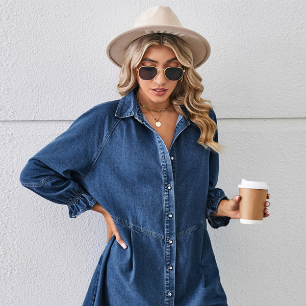 π Chic & Casual Loose Denim Dress β Long Sleeve, Spliced & Stylish π