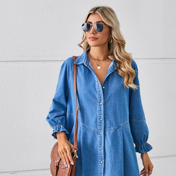 π Chic & Casual Loose Denim Dress β Long Sleeve, Spliced & Stylish π
