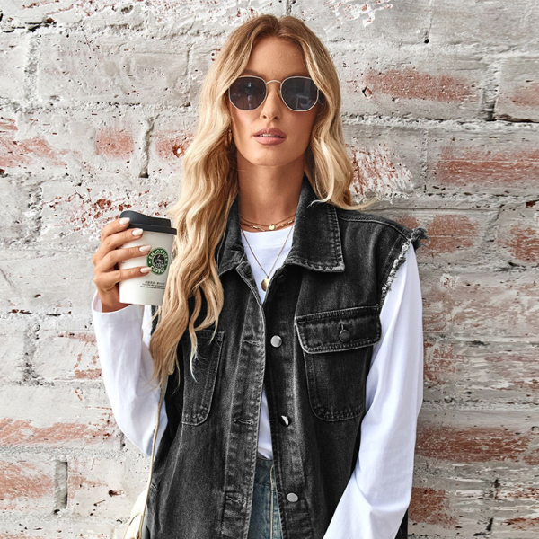 Chic Washed Denim Vest Waistcoat – Trendy & Loose Fit for Any Season
