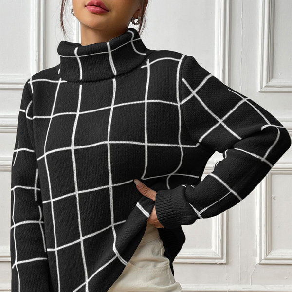 🖤 Cozy Chic Plaid Turtleneck Sweater – Stylish & Warm for Fall Winter ❄️