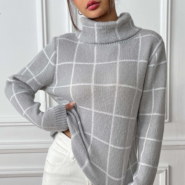🖤 Cozy Chic Plaid Turtleneck Sweater – Stylish & Warm for Fall Winter ❄️