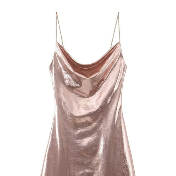 ✨ Backless Metallic Suspender Dress – Sexy & Stylish Party Look ✨