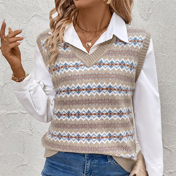 π§Ά Cozy Chic Jacquard Knit Vest Retro V-Neck Sweater Vest for Fall Winter π