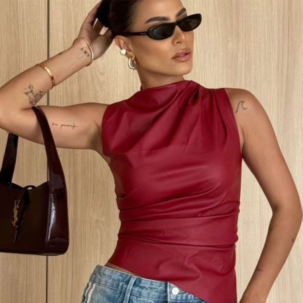 π€ Chic Leather Stacked Neck Sleeveless Top β Trendy & Sleek Fit π€