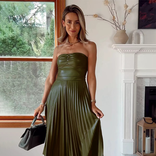 🖤 Chic Tube Top Pleated Leather Dress – Stylish & Trendy Must-Have 🤍