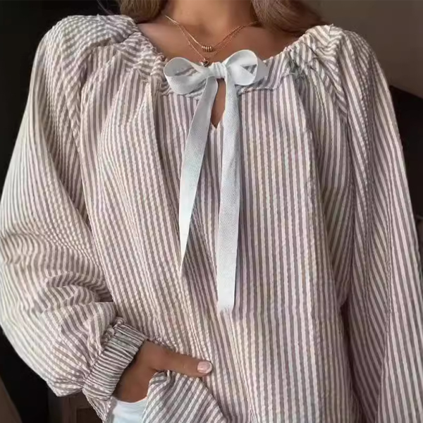 π€ Striped Lace-Up Top for Women Casual Chic Long Sleeve Blouse Trendy Fit π€