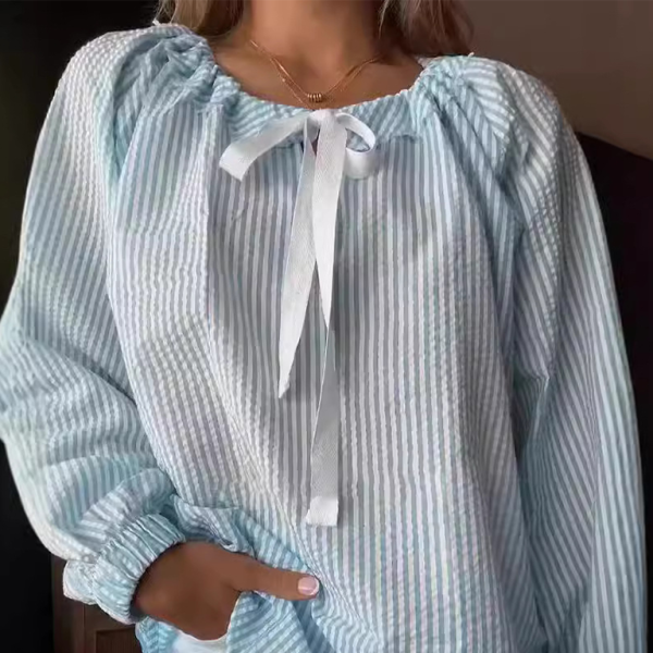 π€ Striped Lace-Up Top for Women Casual Chic Long Sleeve Blouse Trendy Fit π€