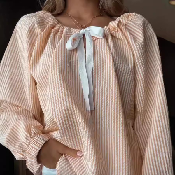 π€ Striped Lace-Up Top for Women Casual Chic Long Sleeve Blouse Trendy Fit π€