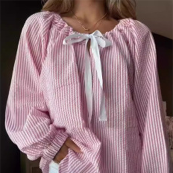 π€ Striped Lace-Up Top for Women Casual Chic Long Sleeve Blouse Trendy Fit π€