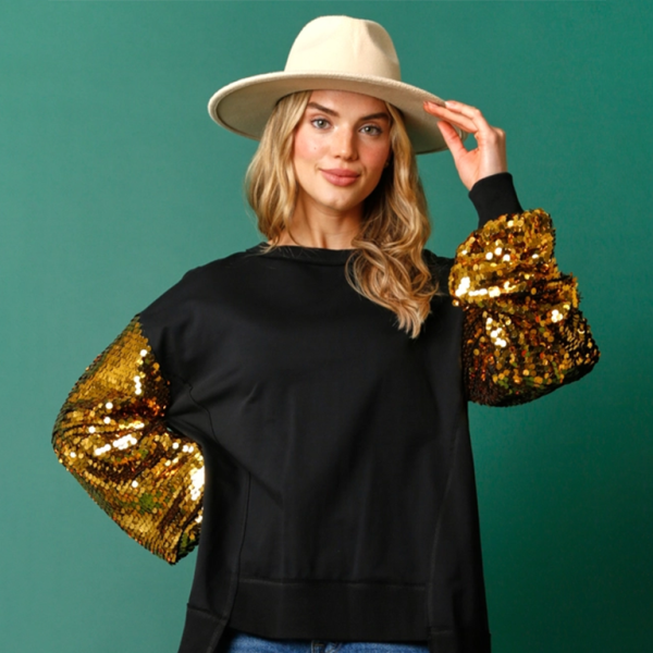 π Festive Sequin Sleeve Sweatshirt Cozy Christmas Vibes β¨