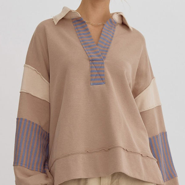 ποΈ Oversized Striped Sweatshirt Polo Neck Cozy Fall Winter Top β¨