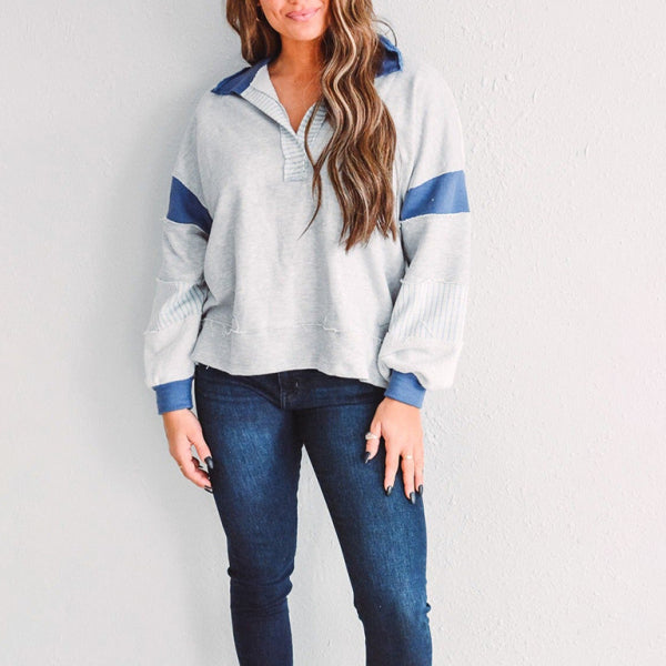 ποΈ Oversized Striped Sweatshirt Polo Neck Cozy Fall Winter Top β¨