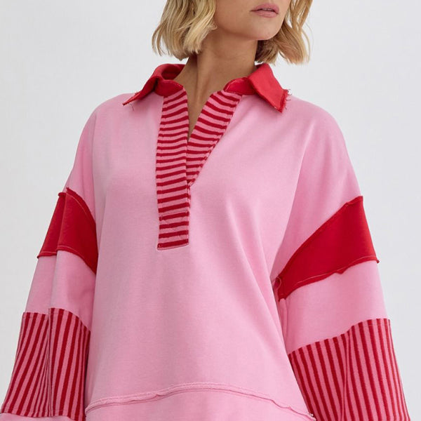 ποΈ Oversized Striped Sweatshirt Polo Neck Cozy Fall Winter Top β¨