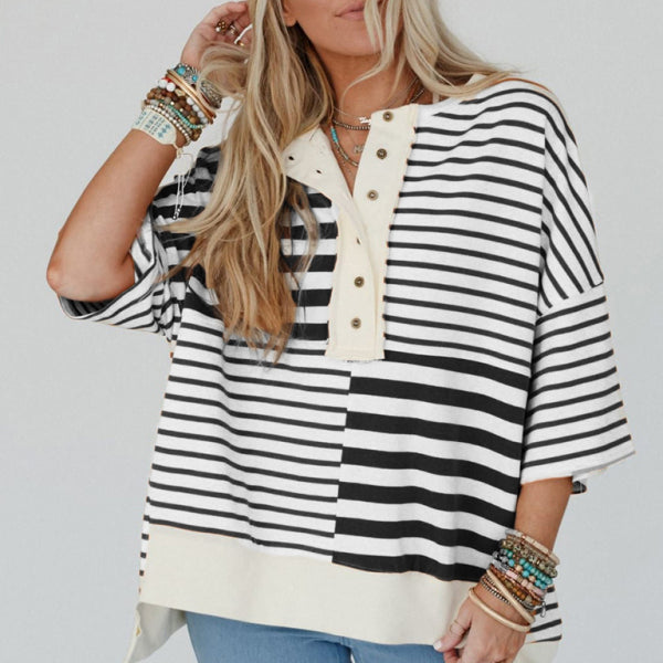 π€ Oversized Striped Patchwork Top β Chic, Comfy & Trendy Must-Have π€
