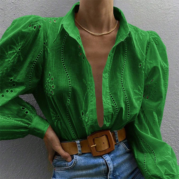 ποΈ Chic Embroidered Long Sleeve Lapel Shirt β Elegant & Stylish for Any Season β¨