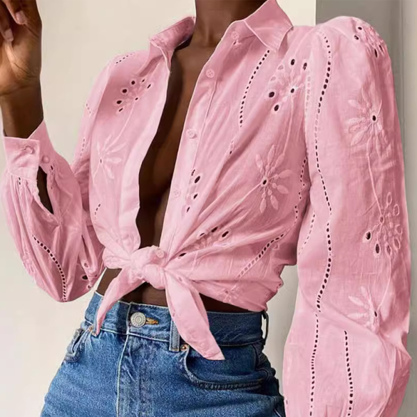 ποΈ Chic Embroidered Long Sleeve Lapel Shirt β Elegant & Stylish for Any Season β¨