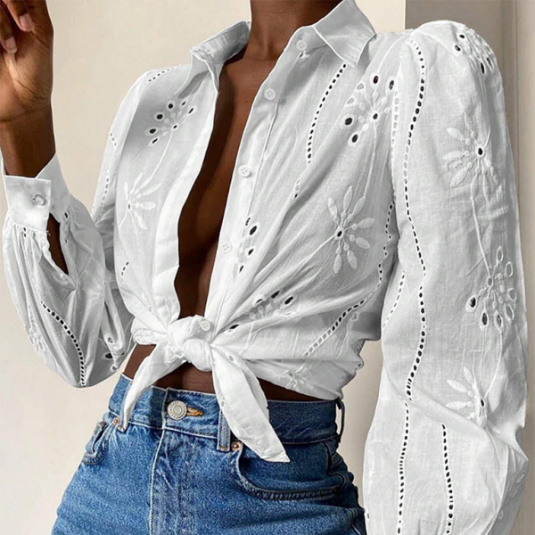 ποΈ Chic Embroidered Long Sleeve Lapel Shirt β Elegant & Stylish for Any Season β¨