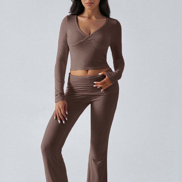 Yoga Wear Slim Fit Sports Knit Long Sleeve Pants Two-Piece Set π€β¨