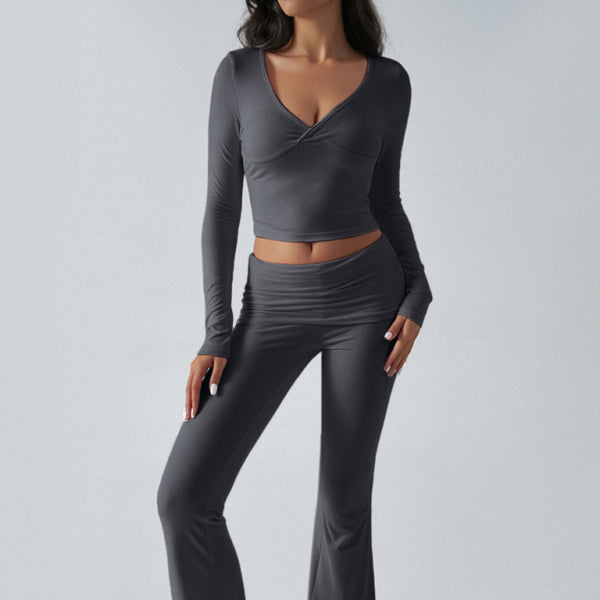 Yoga Wear Slim Fit Sports Knit Long Sleeve Pants Two-Piece Set π€β¨