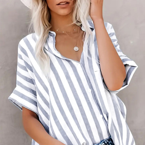 β¨ Chic Striped Cardigan Shirt β Trendy Short Sleeve Blouse for Any Season β¨