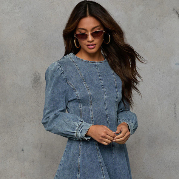 β¨ Chic Patchwork Denim Dress β Trendy Long Sleeve Street Style β¨