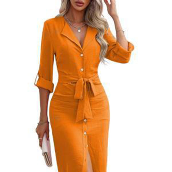 β¨ Chic Lapel Waist Tie Shirt Dress β Classy, Comfy & Stylish β¨