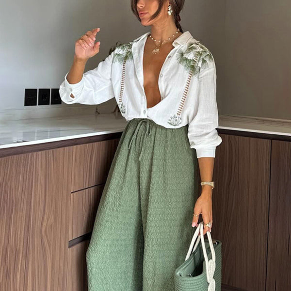 🖤 Chic Printed Two-Piece Suit – Long Sleeve Blazer & Trousers Set for Effortless Style ✨