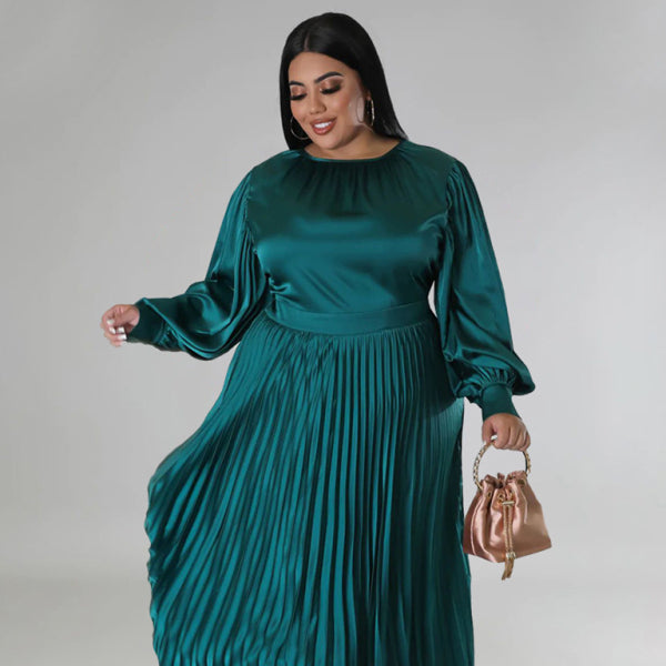 β¨ Chic Plus Size Pleated Long Sleeve Dress β Elegant & Comfortable Fit β¨