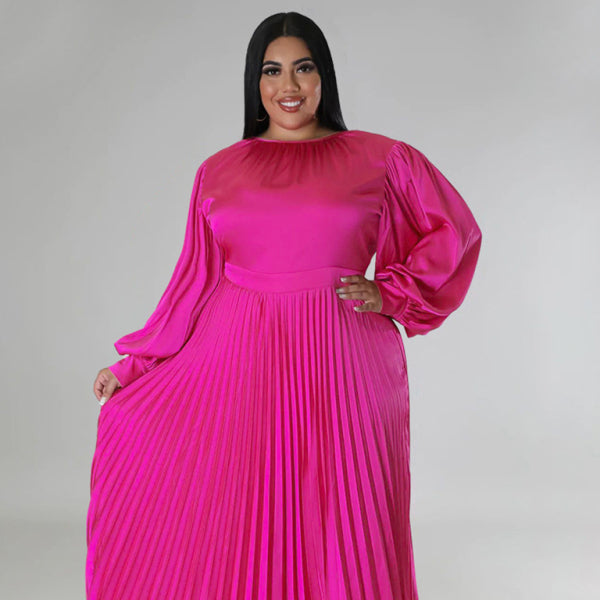 β¨ Chic Plus Size Pleated Long Sleeve Dress β Elegant & Comfortable Fit β¨