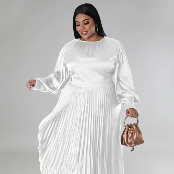β¨ Chic Plus Size Pleated Long Sleeve Dress β Elegant & Comfortable Fit β¨