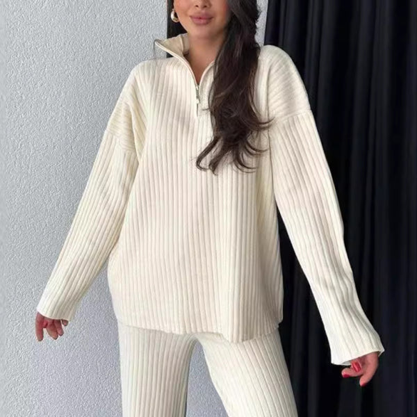 🖤 Cozy Chic Knitted Two-Piece Set – Zip Up Lounge Outfit for Fall & Winter 🖤